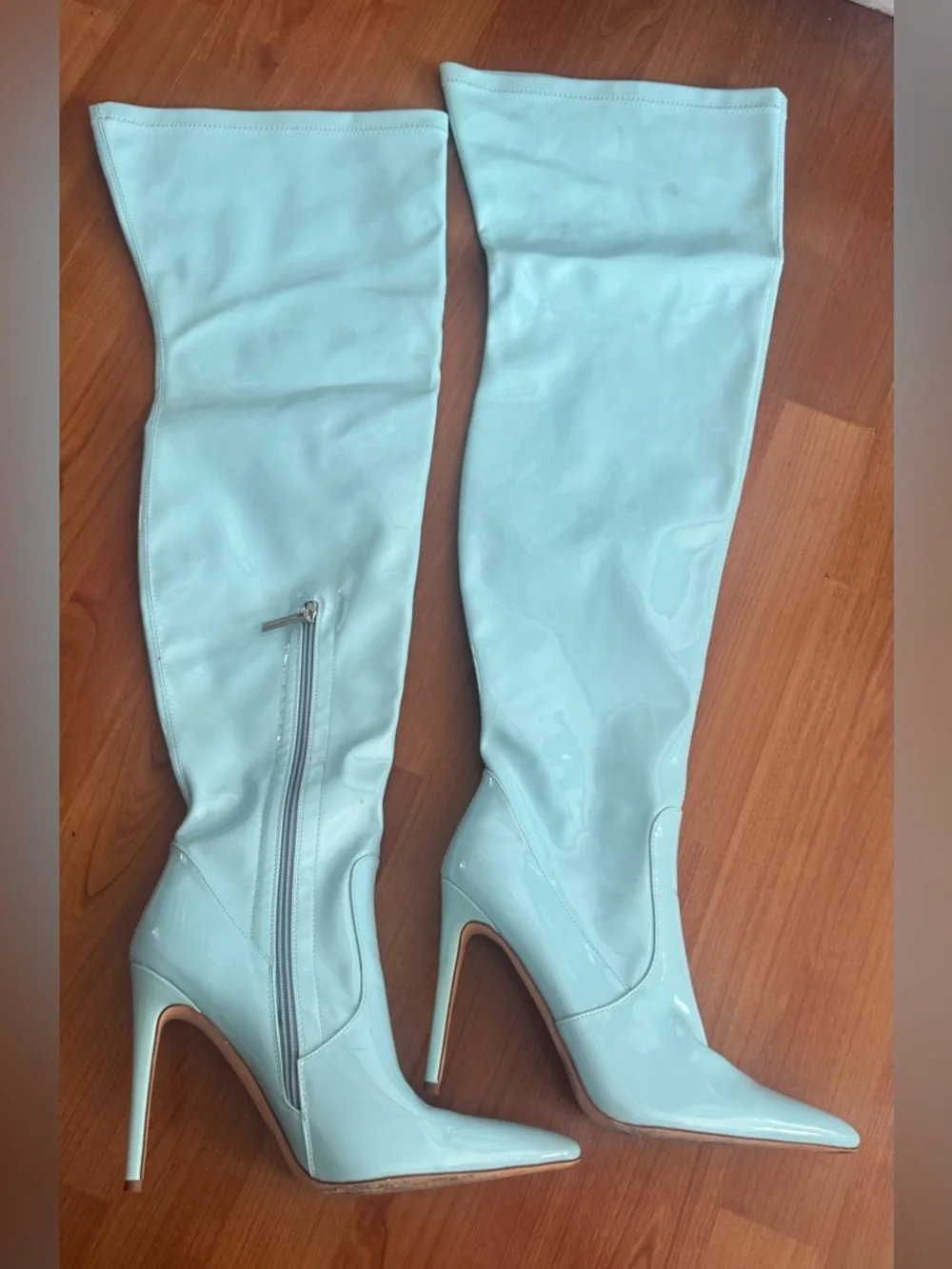 Cape Robbin Baby Blue Patent Over-the-Knee Pointed-Toe Boots (US 8)